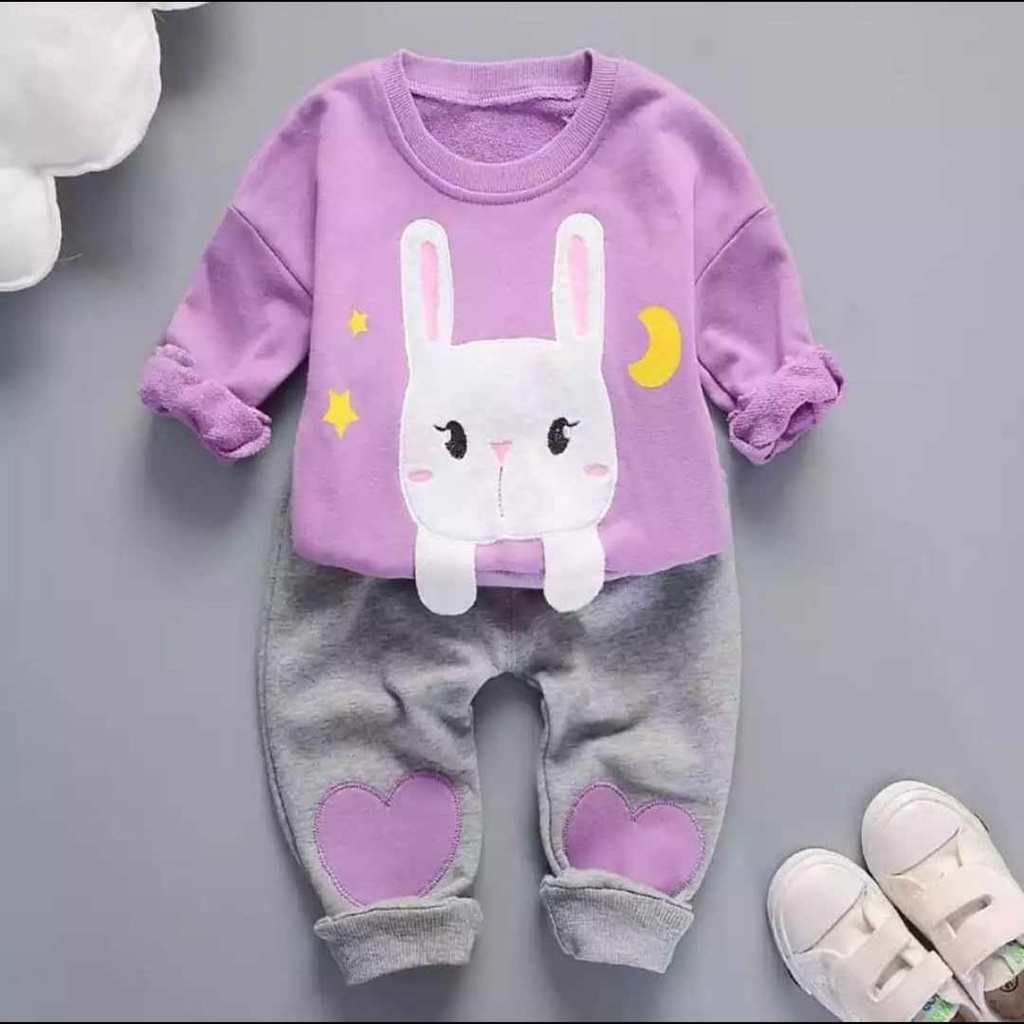 SETELAN SWEATER ANAK PEREMPUAN SETELAB BUNGA PITA 1-5 TAHUN