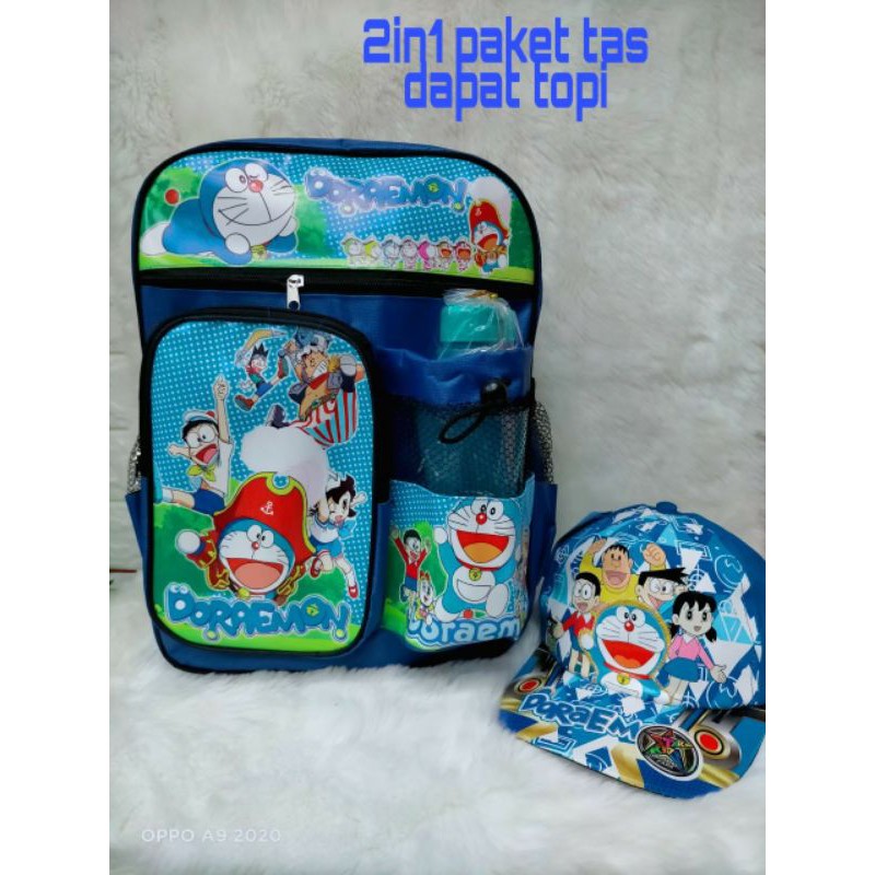 tas sekolah anak doraemon tas rangsel doraemon+topi doraemon tas rangsel anak sd dan tk