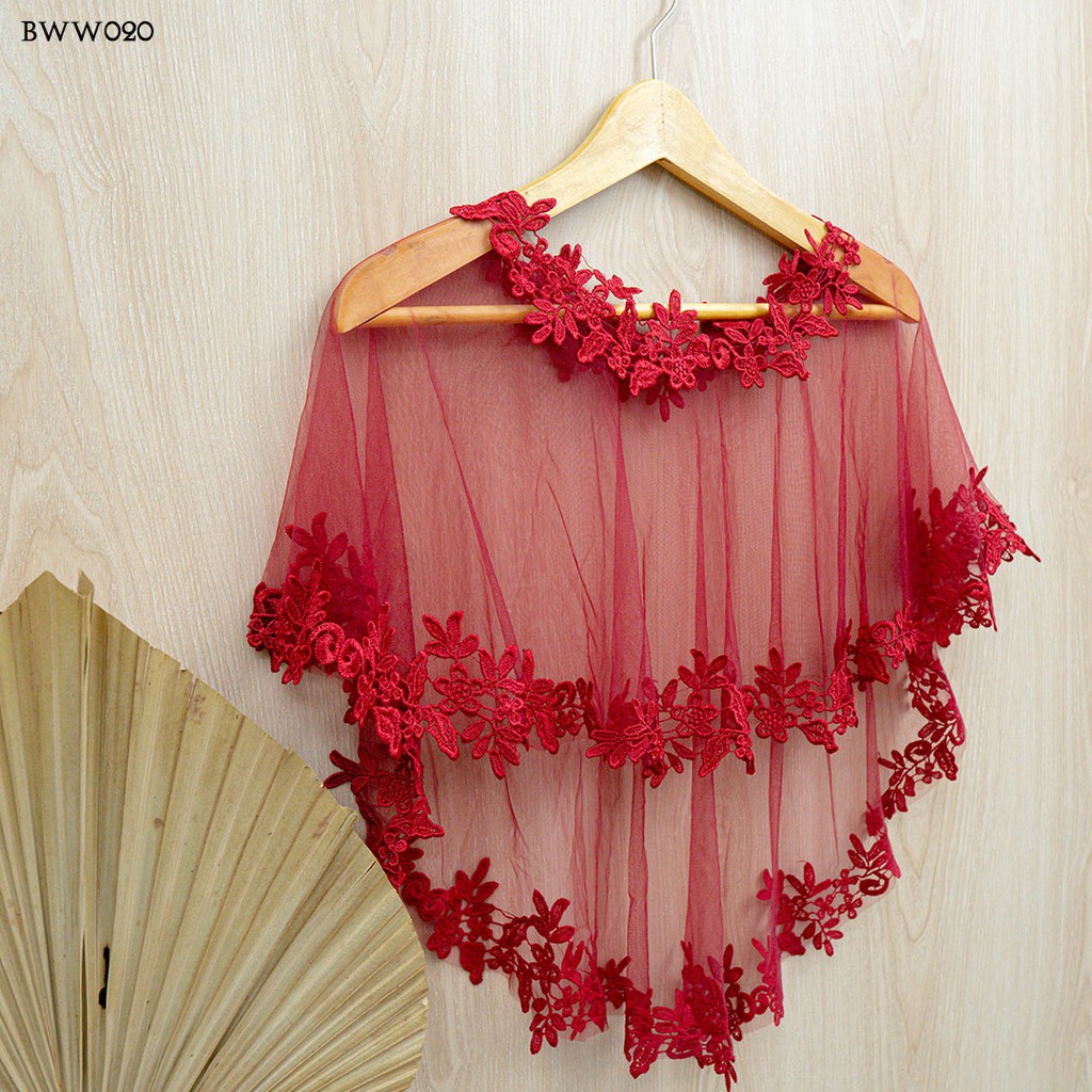 [READY STOCK] BOLERO KARDIGAN BROKAT KOREA AKSESORIS PENGANTIN LACE MAROON BWW020