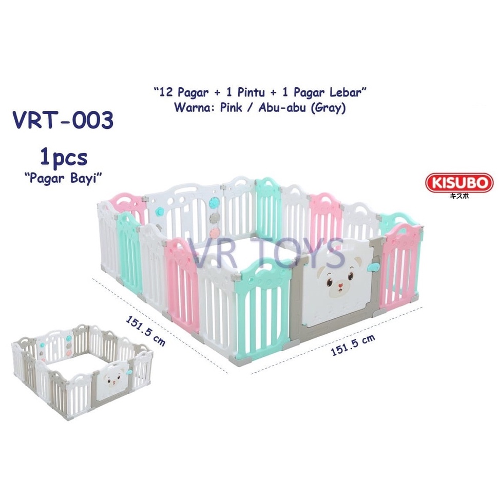 Pagar Anak Pagar Bayi Baby Fence Import Kokoh Bisa Dilipat Motif Beruang 2 Warna Pink / Hijau Tosca 
