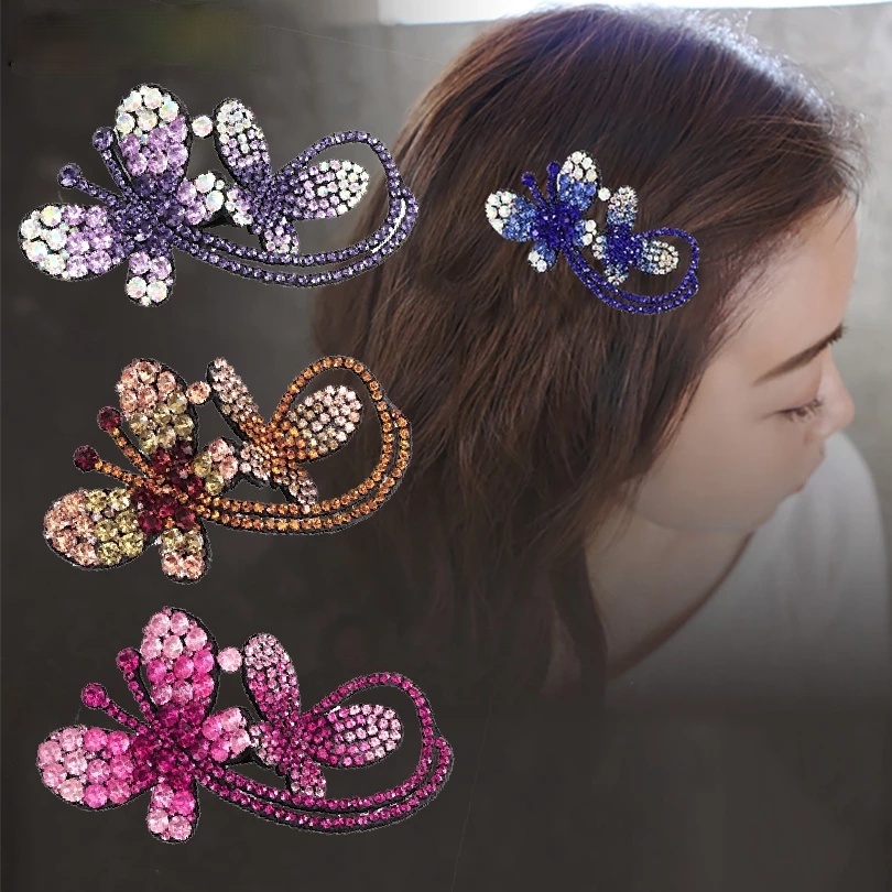 Korean Crystal Diamond Butterfly Hair Clip Fashion Retro Hairpin Women Hair Accessories