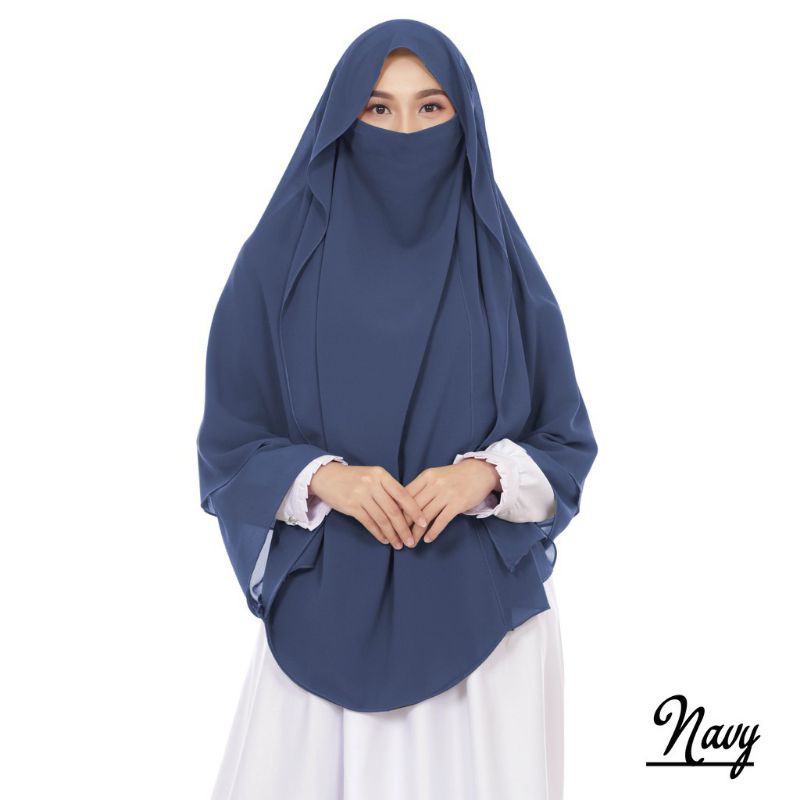 Jilbab Hijab Kerudung Bergo Instan French Khimar Cadar Tali Siti Aminah Niqab Syari Jumbo-Navy