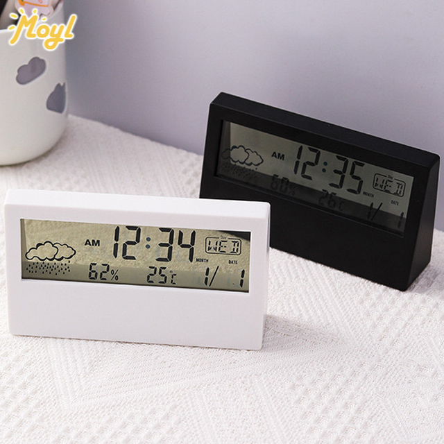 Korean Simple Transparent Desktop Alarm Clock Timer Bedroom Dormitory Multifunctional Weather Electronic Clock with Light