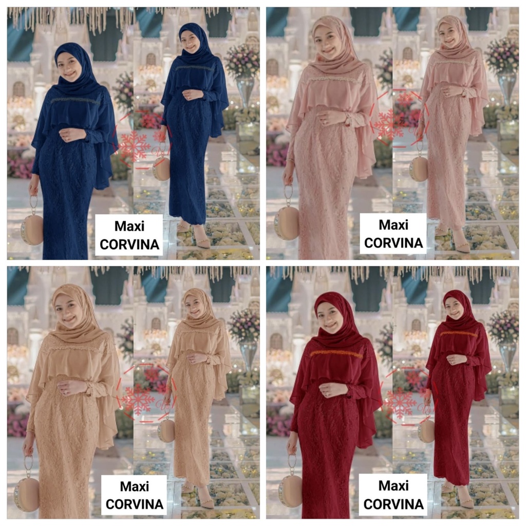 WNX - Maxi Corvina / Baju Gamis Wanita  /  Pakaian Muslim Kombi Brukat / Cod / Bisa Bayar Ditempat /