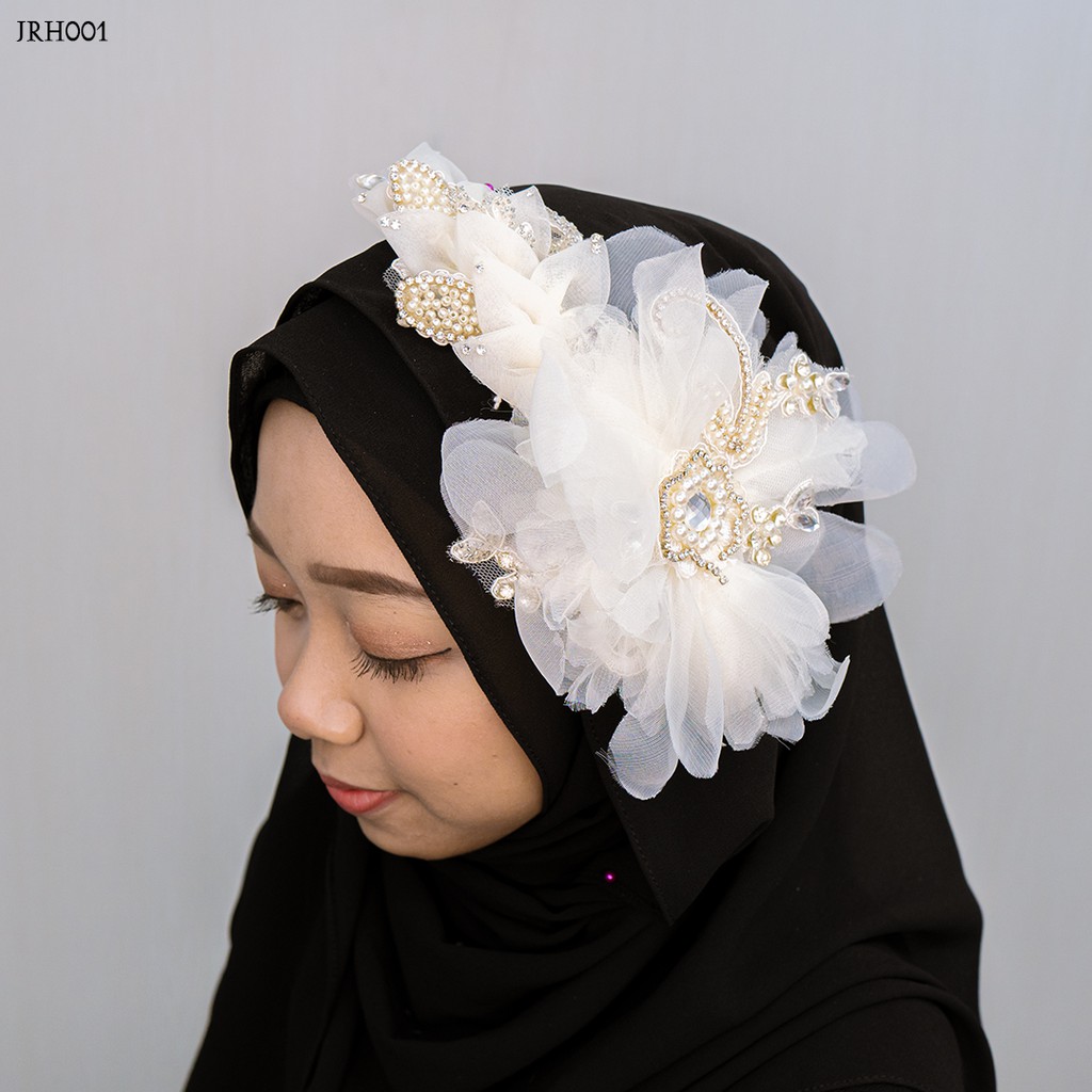 [BISA COD] HEADPIECE BRIDAL WEDDING MODERN HIJAB ASESORIS BUNGA BROKAT JRH001