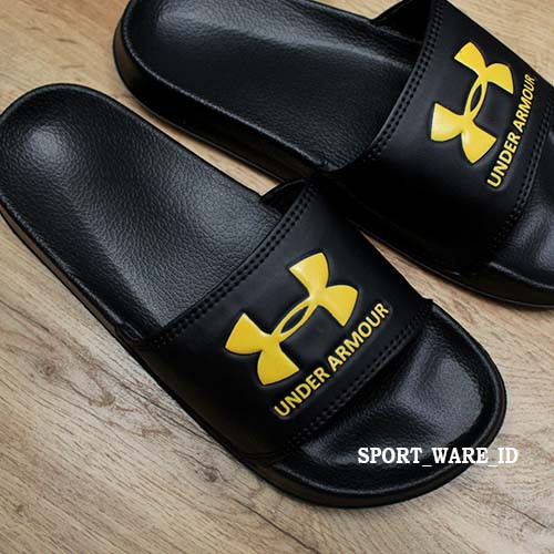 Sandal Slop Sporty Pria Wanita-Karet-Premium-Logo-Hitam Gold-1
