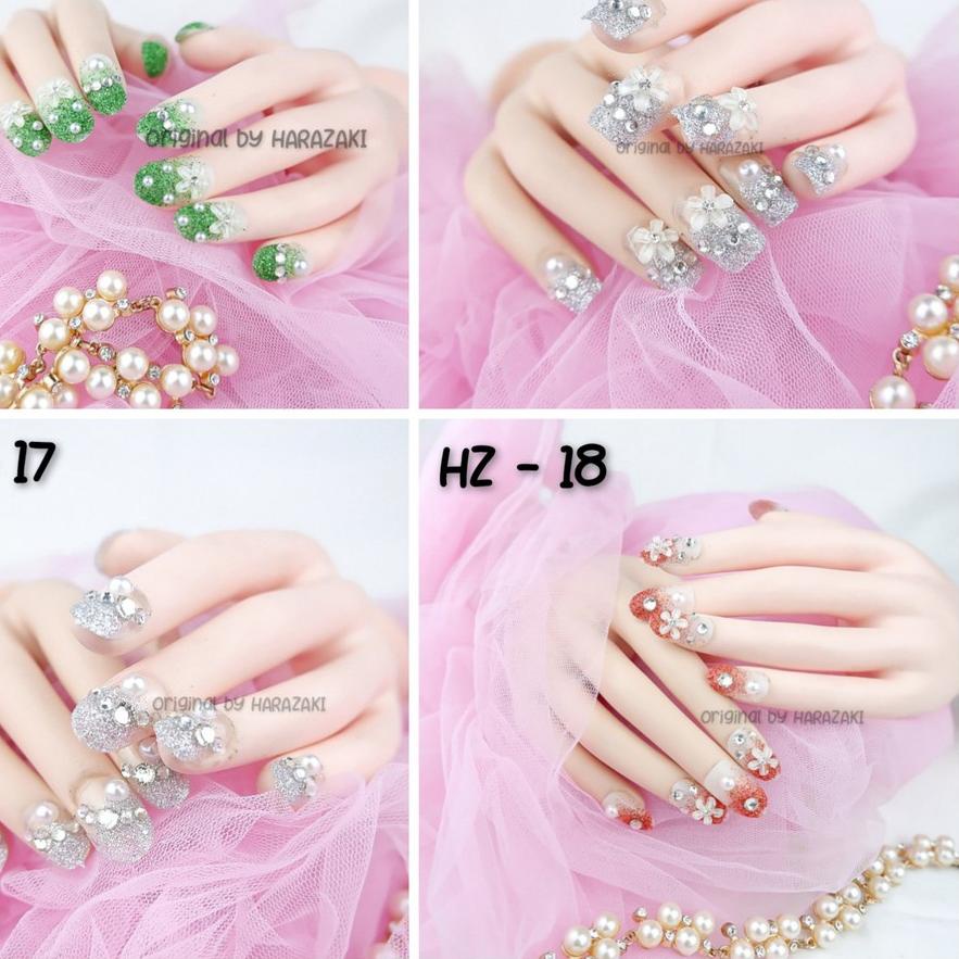 Gratis Ongkir KODE-764 Kuku palsu pengantin bunga gold hijau merah ungu