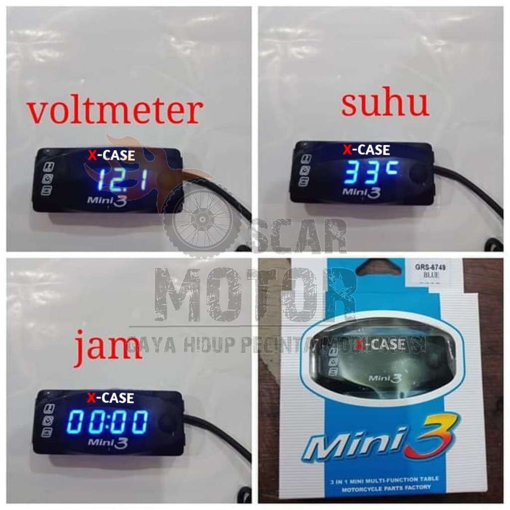 Volt Meter 3in1 Digital Waterproof voltmeter 3 in 1 Aki Motor Suhu Jam temperatur Ac Dc motor