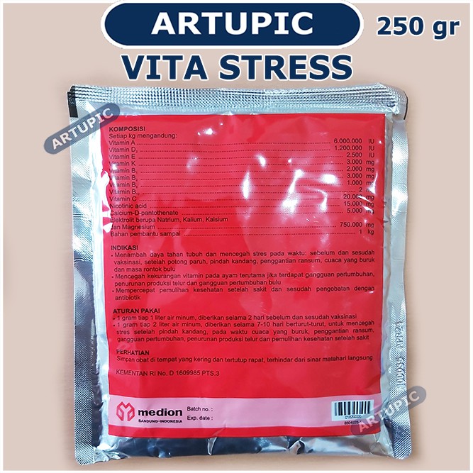 Vita Stress 250 gram Vitamin Elektrolit Multivitamin Ayam mencegah stress ayam unggas tumbuh bulu