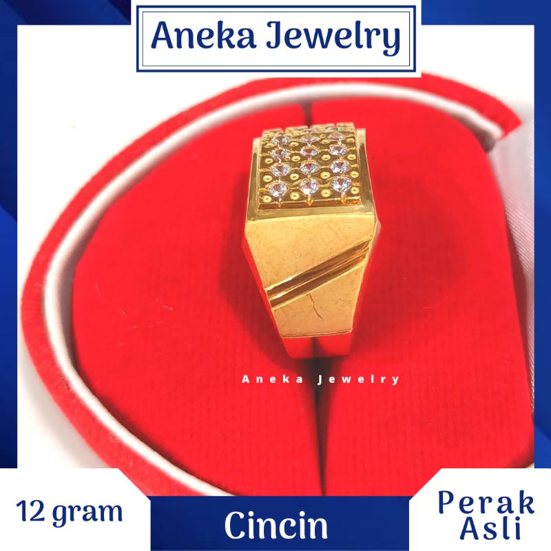 Cincin Cor Kotak Mata2, Perak 925, Lapis Emas Kuning