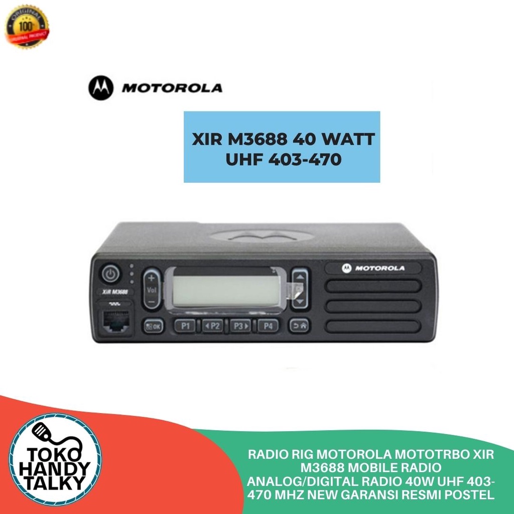 RADIO RIG MOTOROLA MOTOTRBO XIR M3688 MOBILE RADIO ANALOG/DIGITAL RADIO 40W UHF 403-470 MHZ NEW GARANSI RESMI POSTEL