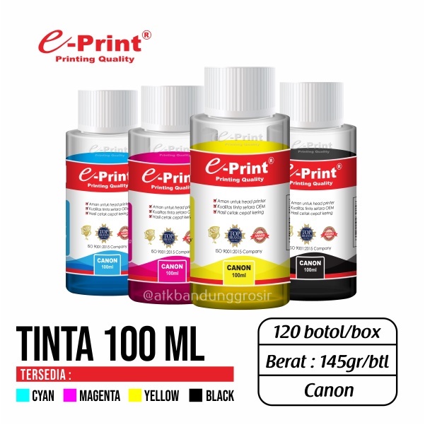 

Tinta Printer e-Print Reguler 100 ml Refill Hp Epson Canon Cyan Magenta Black Yellow – Per Botol- SHSNP