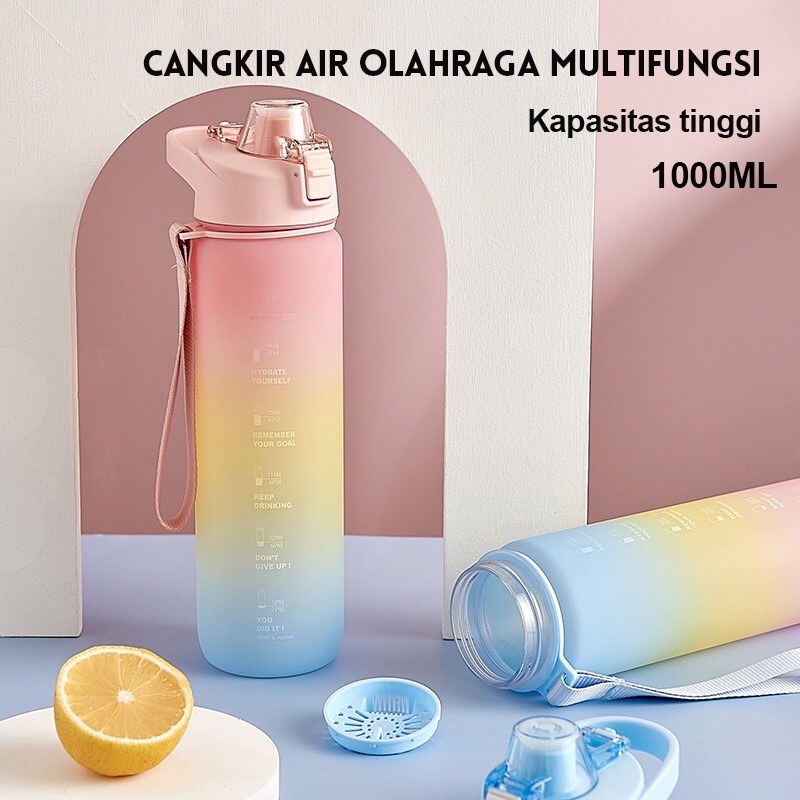 1000ML Warna Kapasitas Besar Pariwisata Luar Ruangan Olahraga Yoga Botol Air Cangkir Air Botol Air M