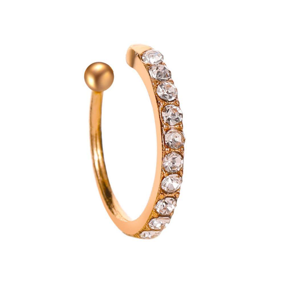 Timekey 1PC Anting Klip Klasik Simple Bentuk C Hias Berlian Imitasi Untuk Wanita A5K1