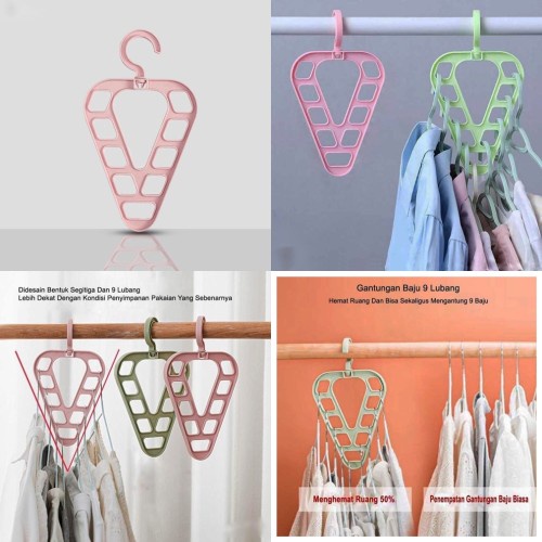 BAHAN TEBAL , Gantungan Baju/Hanger segitiga / panjang , Hanger Baju Ajaib Magic Hanger Foldable Hanger 9 in 1