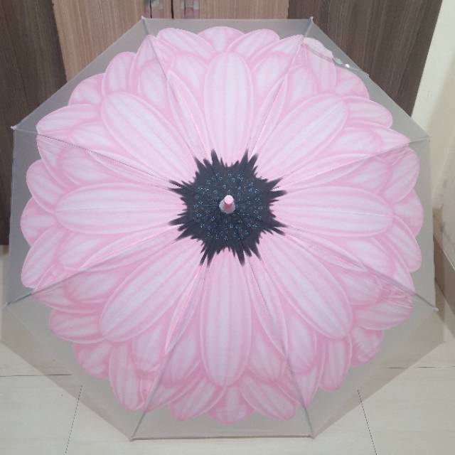 Payung Transparan Tongkat PVC Motif Sunflower