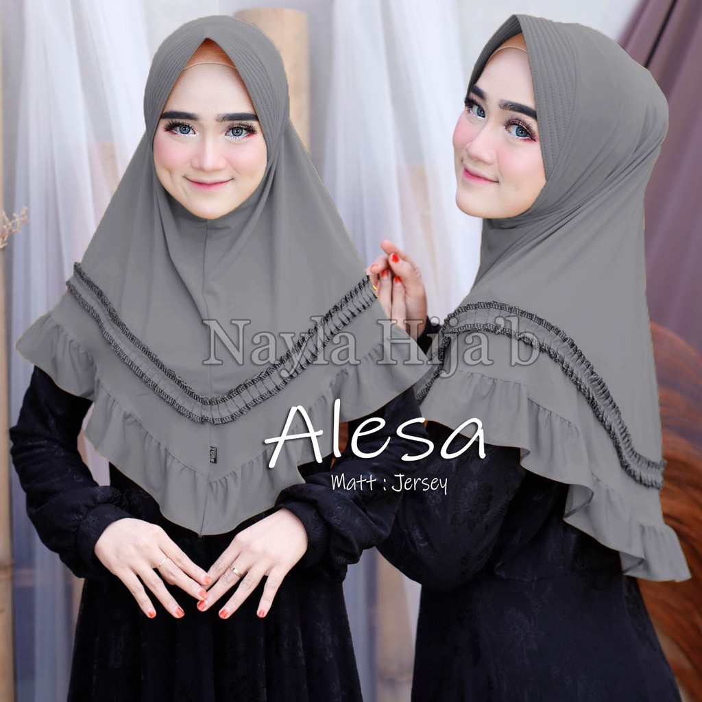 Jilbab Instan terbaru Hijab Bergo Alesa Kerudung Jersey Premium termurah dan terlaris Nayla Hijab-Abu Silver