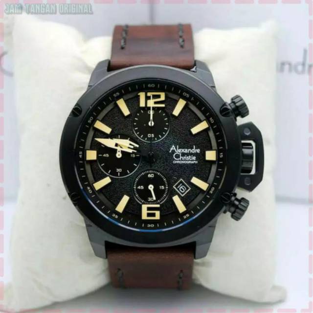 ALEXANDRE CHRISTIE AC6487 AC 6487 BLACK YELLOW FONT JAM PRIA LEATHER STRAP