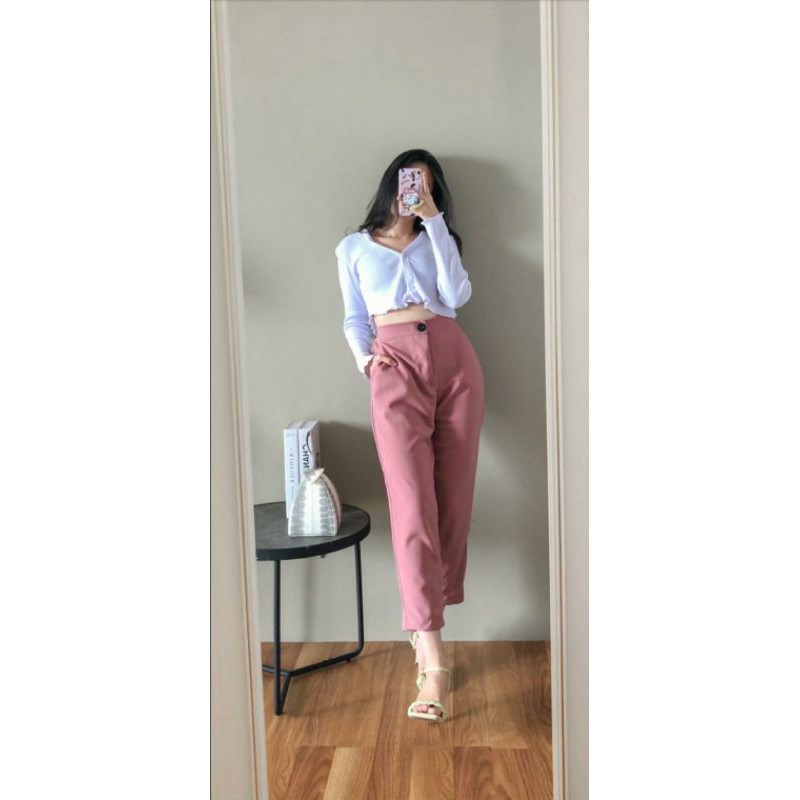 Belle Long Pants Celana Panjang Wanita Bahan Ladura Celana HW High Waist Long Pants Pinggang Karet
