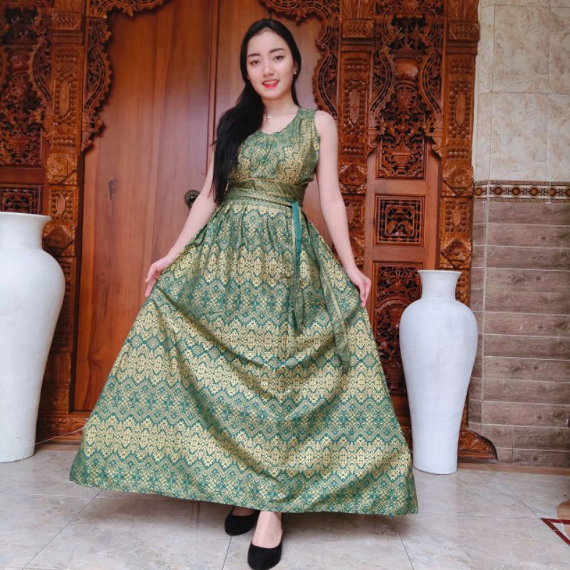 Dress Daster Panjang Tali Motif Batik Lengan Pendek Puntung Katun Super Premium Bali Terbaru Kekinian Pakaian Baju Dres Murah Wanita Cewek Perempuan Ibu Ibuk Hamil Dan Menyusui Termurah Grosir Casual XL Jumbo Lokal Santai Adem Busui Ori Maxi Gaun Muslim-Hijau