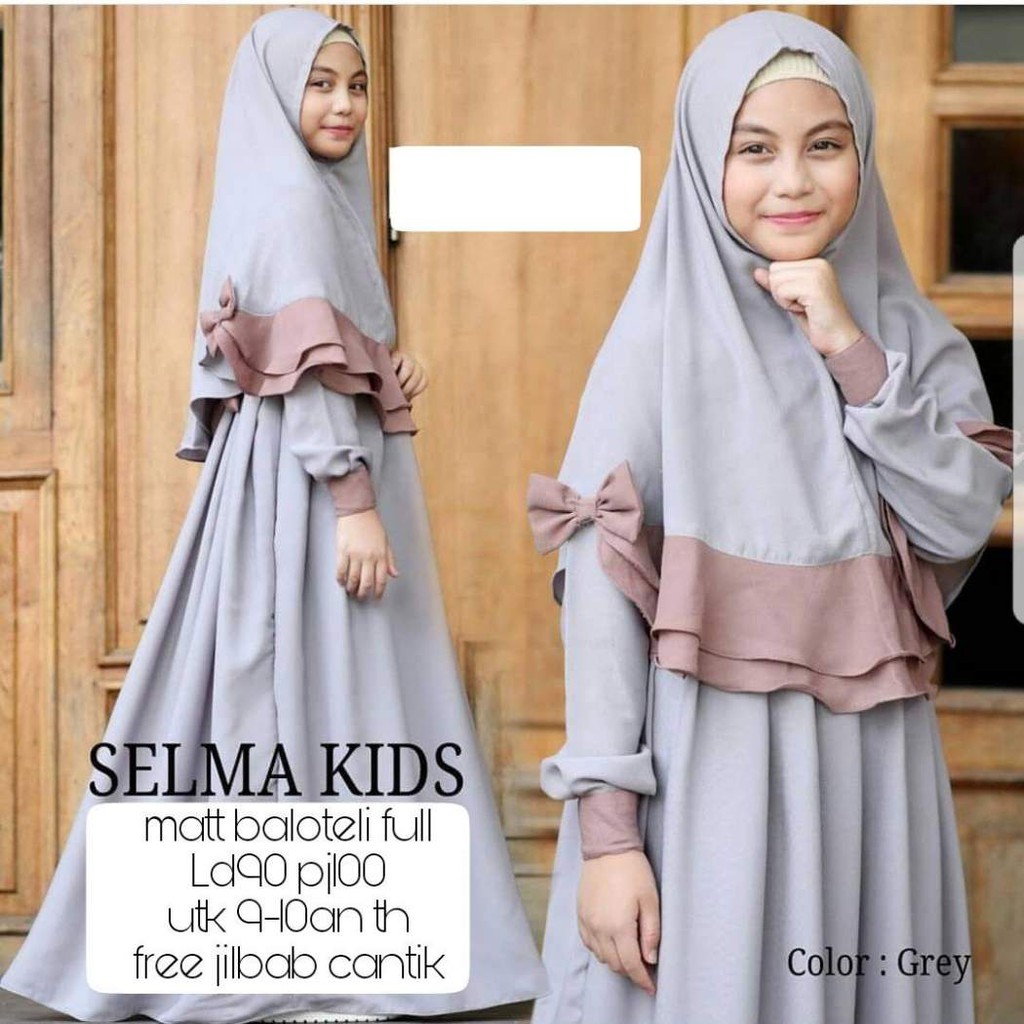 Baju Gamis Anak Syari Terbaru Selma Kid 8-12 thn / Free Hijab