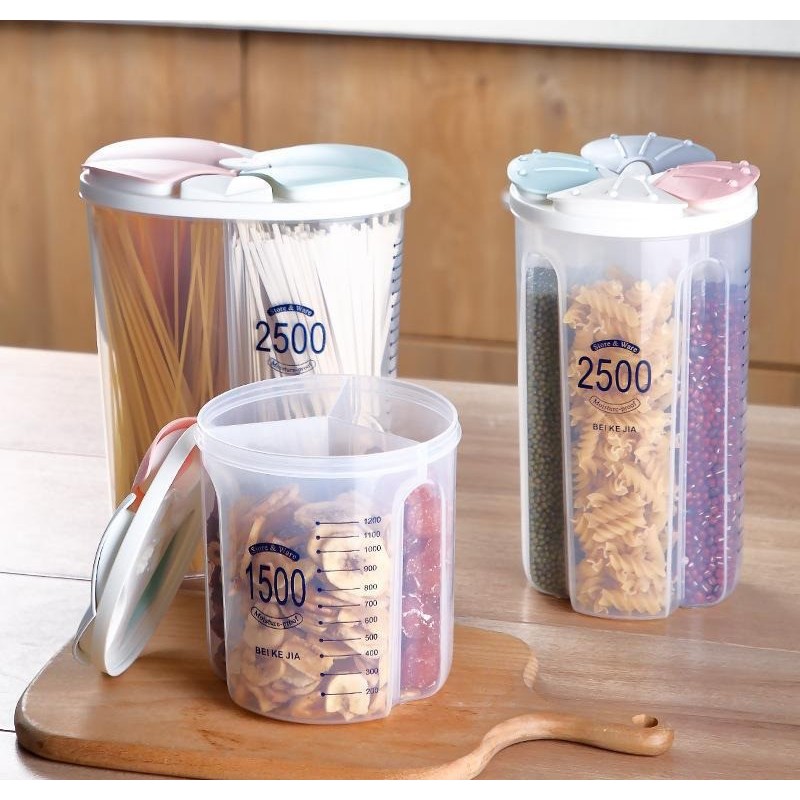 ELFYDO HL0225  Toples Makanan Food Jar Serbaguna Tempat Penyimpanan Makanan Kering 2500ML 2slot Toples Imlek Toples Lebaran