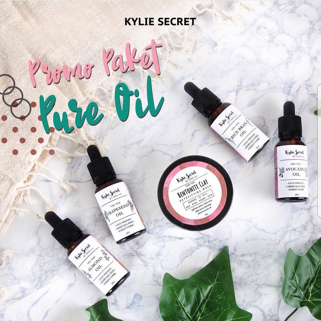Paket Promo Pure Oil + Bentonite for Acne Jerawat - Rose Water Almond Grapeseed Avocado KylieSecret
