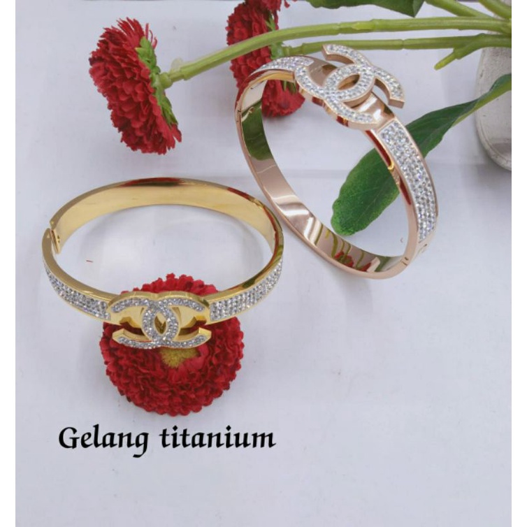 Fourfashion Gelang Titanium Bangle Chenel Full Permata Premium S183