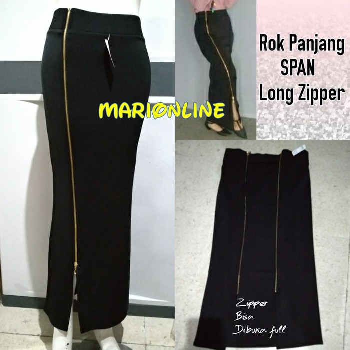 rok span panjang retsleting gold zipper long pencil skirt - Merah Muda