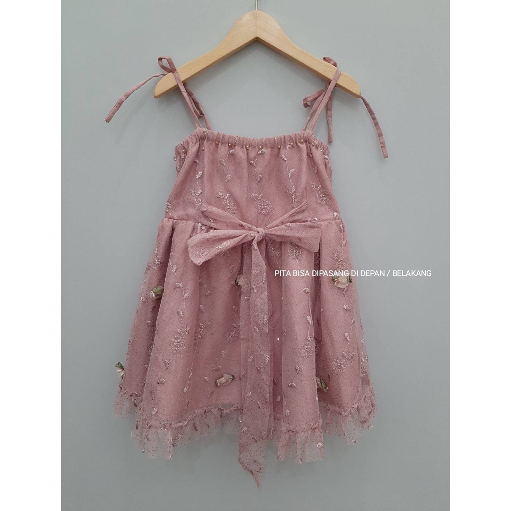 MOMO 29 dress 2-3 tahun dusty pink bunga rok pesta anak balita perempuan cewek toddler girl party ba