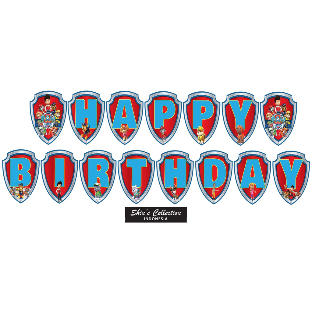 Banner bunting flag happy birthday ulangtahun Paw Patrol badge set