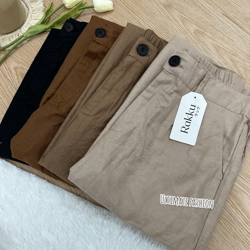 Celana Kulot Loose Pants Linen Kancing Cullote Highwaist HW Wanita Import Premium Model Korea Kekinian Real Pict 229 Angel