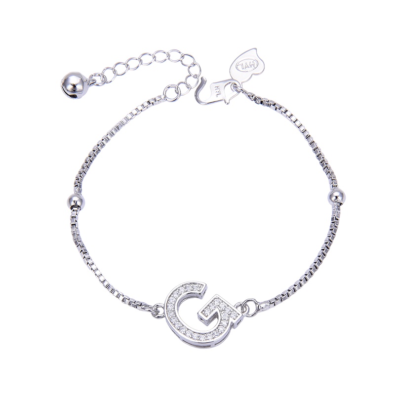 gelang titanium huruf wanita nama murah korea fashion abjad karat selamanya anti inisial couple rantai asli silver putih set pasangan air perempuan premium selamanya a sampai z 100b-8