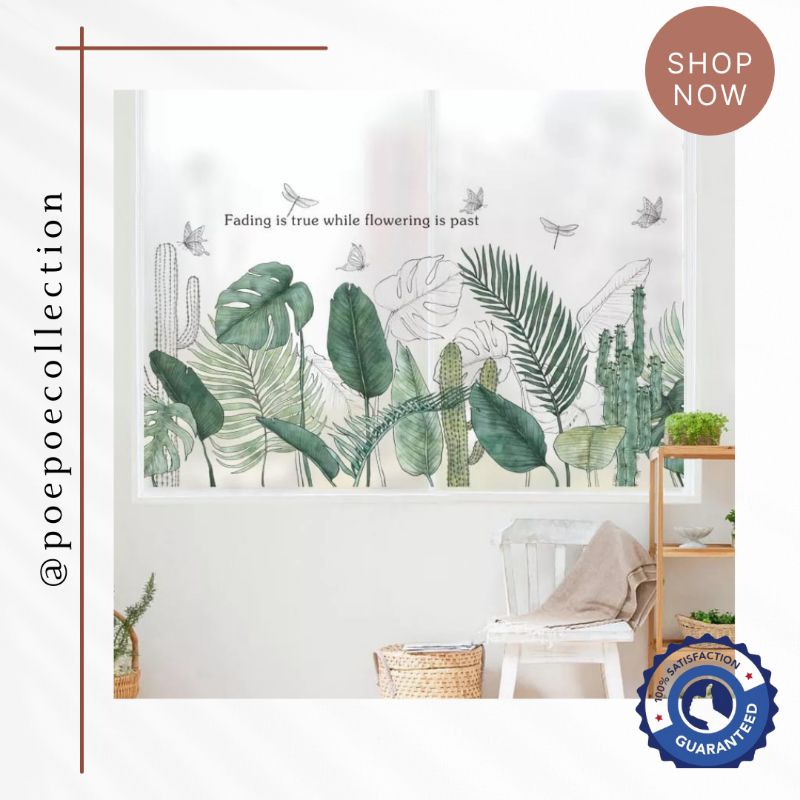 Jual Wall Stiker Dinding Premium Tanaman Daun Monstera Kaktus Sticker Wallpaper Dinding Rumah