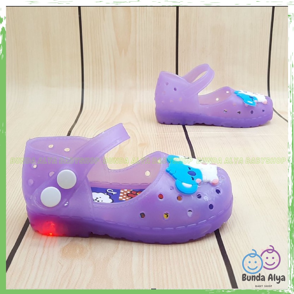 Sepatu Anak Perempuan Jelly LED Usia 6 Sampai 18 Bulan - Sepatu Anak Cewek Jelly Lampu Motif UNGU Sepatu Jelly Lentur Elastis Anti Licin Model Tali