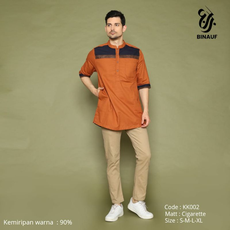 Baju Koko Kurta Pria Dewasa Lengan 3/4 Binauf