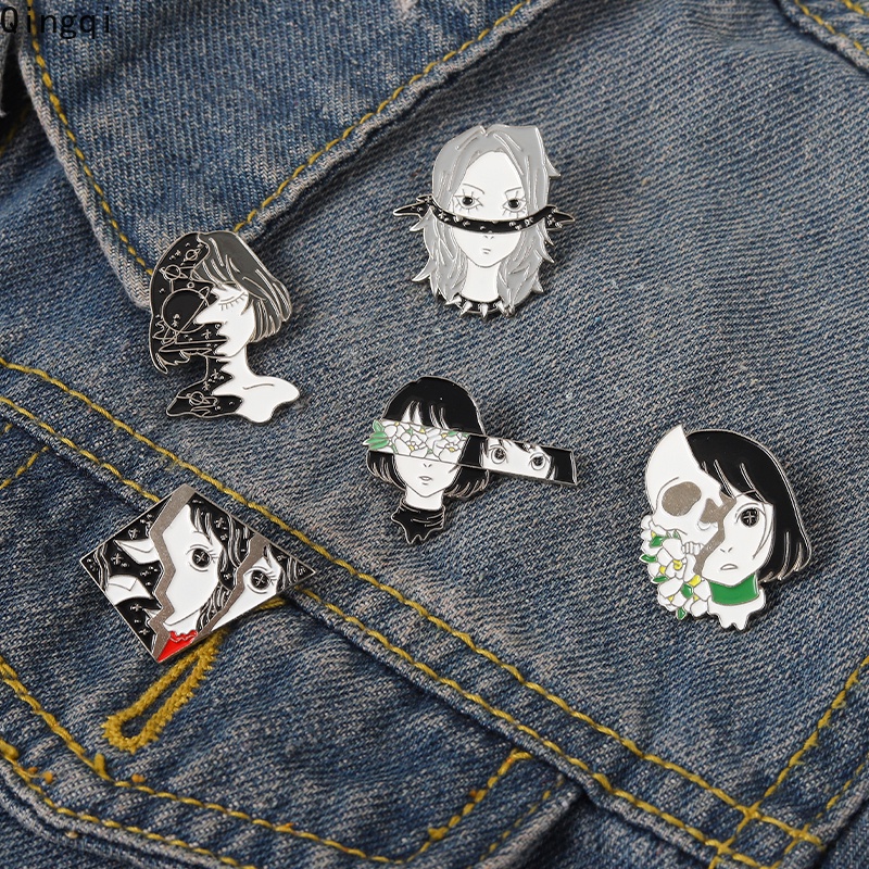 Bros Pin Enamel Desain Kartun Anime Face Girl Gaya Punk Untuk Hadiah Teman