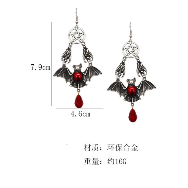 Anting Tusuk Gantung Desain Kelelawar Gaya Eropa / Amerika / Gothic / punk Untuk Wanita