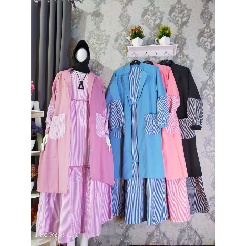 GAMIS INER DAN OUTER SET MOTIF GARIS