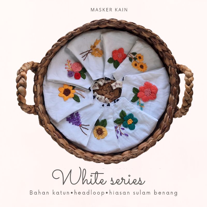 Masker kain sulam benang 'White Series'