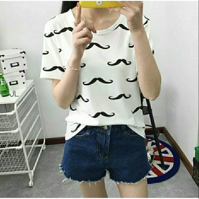 FWG - MUSTACHE TOP / ATASAN WANITA KOREA / BLOUSE KOREA / BLOUSE PRINTING