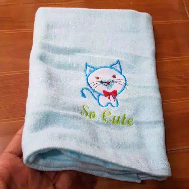 Handuk bayi ukuran 60x120 ivory bordir Terlaris termurah-Ivory bordir biru