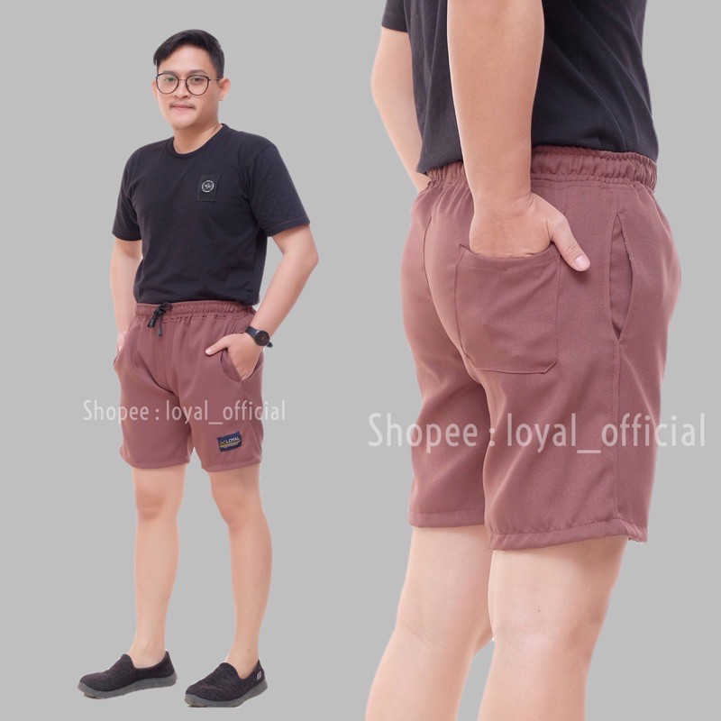 Loyal Celana Pendek Pria Cowok Dewasa Katun Premium M L XL-Brown