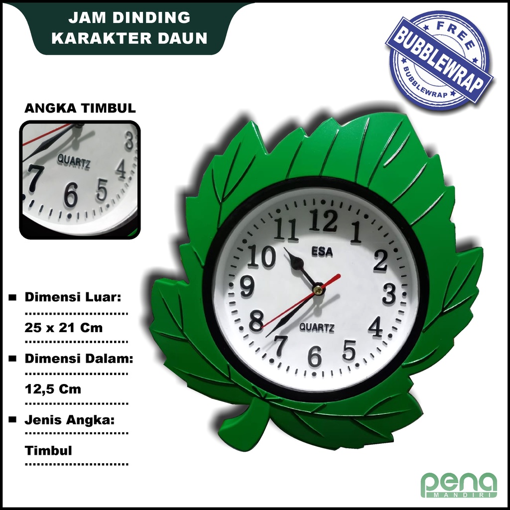 Jam Dinding Unik Minimalis Bentuk Daun Hiasan Dinding Murah Wall Clock ESA 132