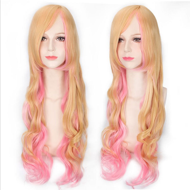 LOL-48 wig rambut palsu daily lolita cosplay wavy gradasi blonde pink