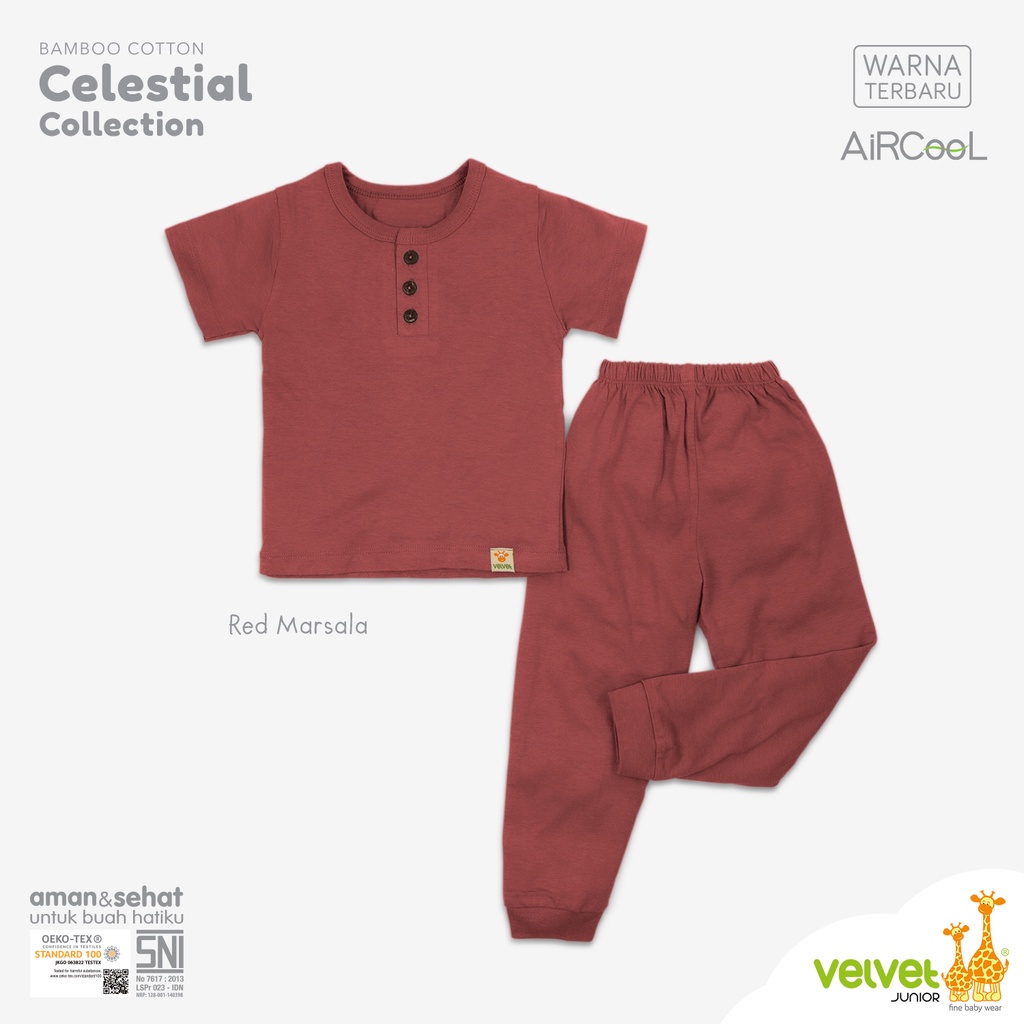 Velvet Junior Piyama Bamboo Cotton Baju Pendek Kancing Dada + Celana Panjang Celestial