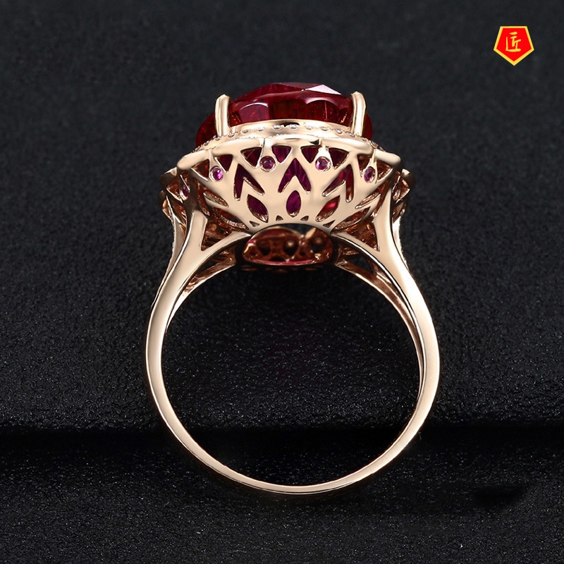 [Ready Stock]Luxury Full Diamond Ruby Colored Gems Micro Setting Ring