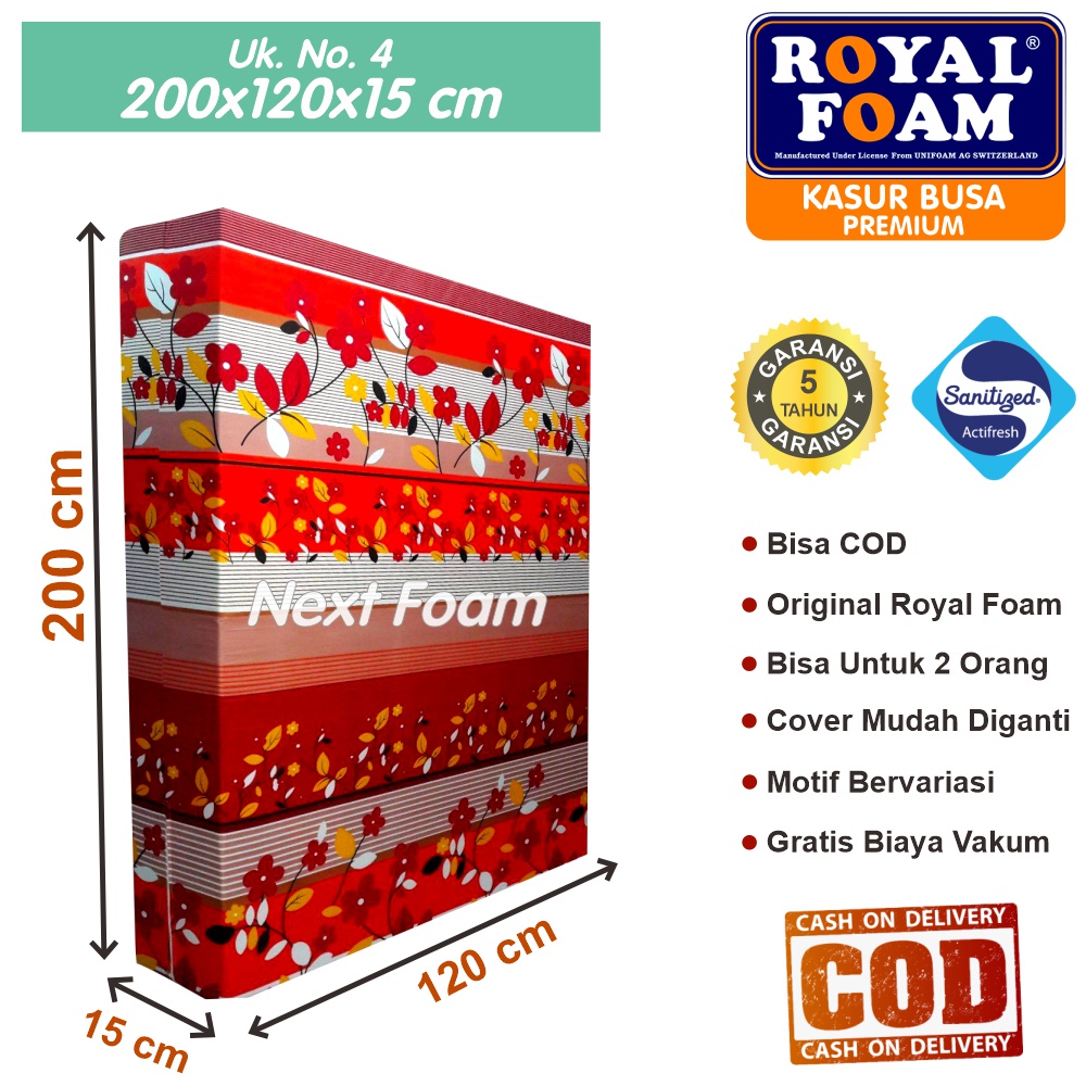 Kasur Busa Royal Foam Ukuran No 4 200x120x15 cm Tebal 15 cm D16 ORIGINAL Garansi 10 Tahun