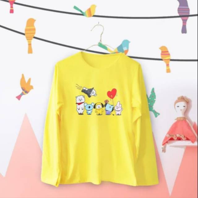 Kaos Lengan Panjang Wanita Kuning BTS BT21