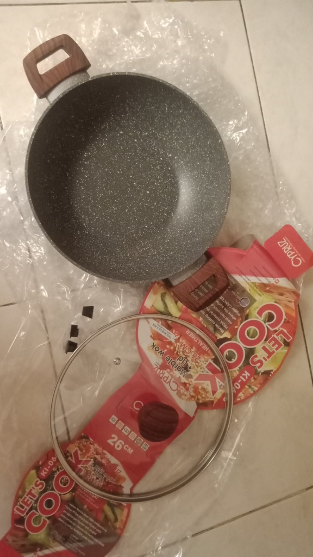 Ki0648 Cypruz 26cm Kuali Marble With Lid Induksi Wok Tutup Kaca